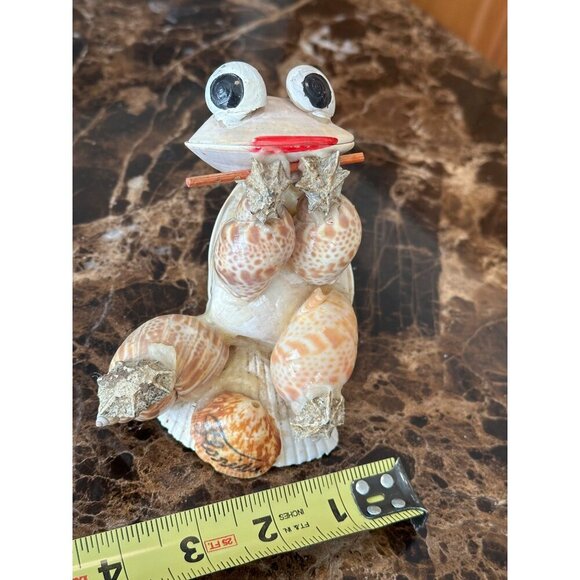 Handmade Shell Frog Figurine With Googly Eyes & Stick Sea Shells StarFish Beach - Picture 11 of 12